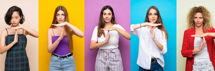 Set,Of,Women,Over,Isolated,Colorful,Background,Making,Time,Out